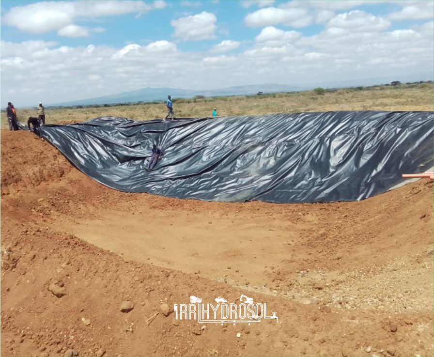 Our professional technical team installing a high-quality dam liner on-site in the Mai Mahiu area, ensuring durability and efficient water retention