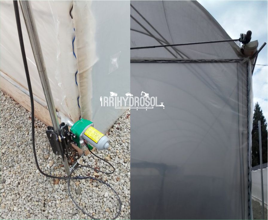 A state-of-the-art greenhouse featuring a fully automated rollup system for efficient ventilation and climate control.